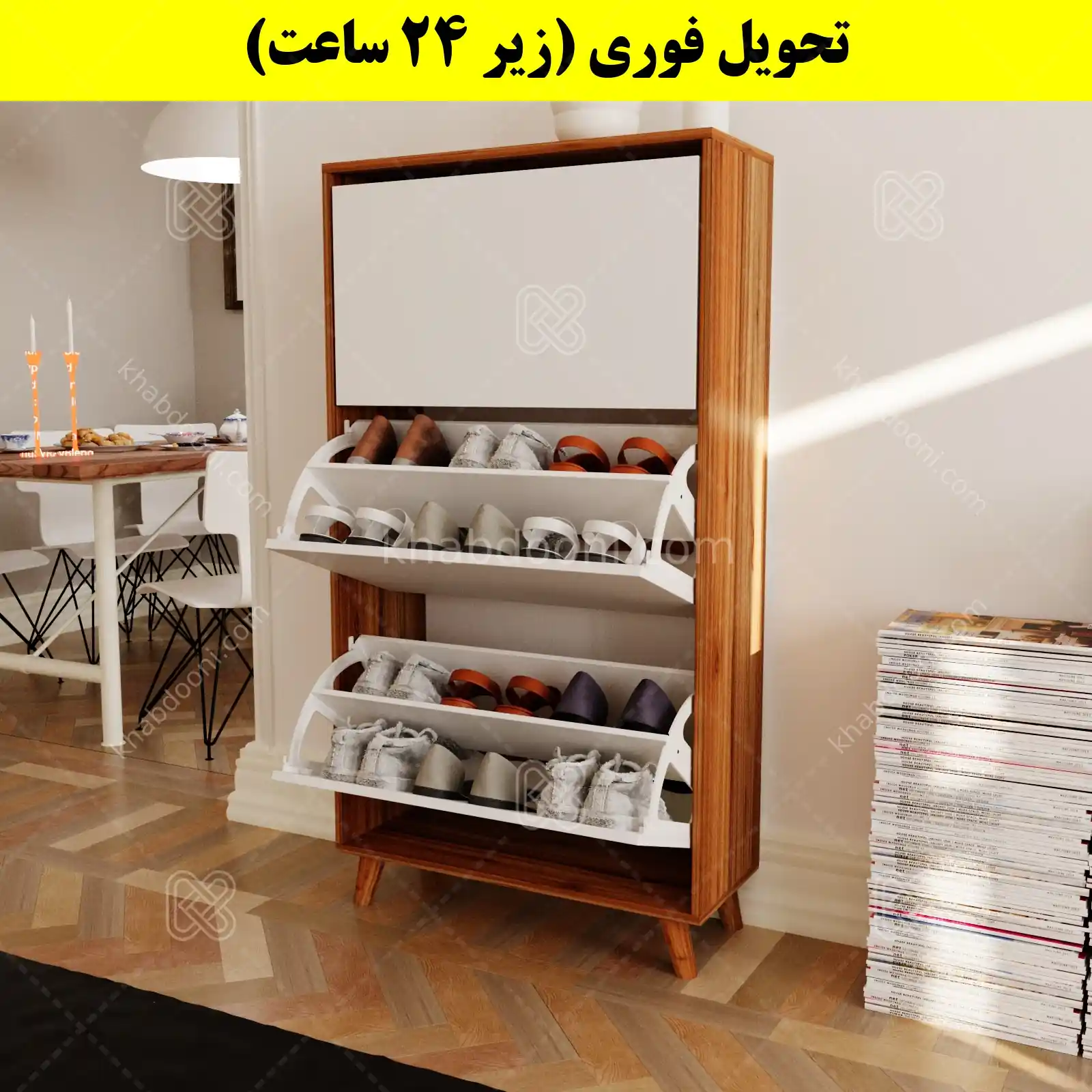 جاکفشی داشبوردی سه درب طرح ایکیا – طول 70 (تحویل فوری) سفید گردویی
