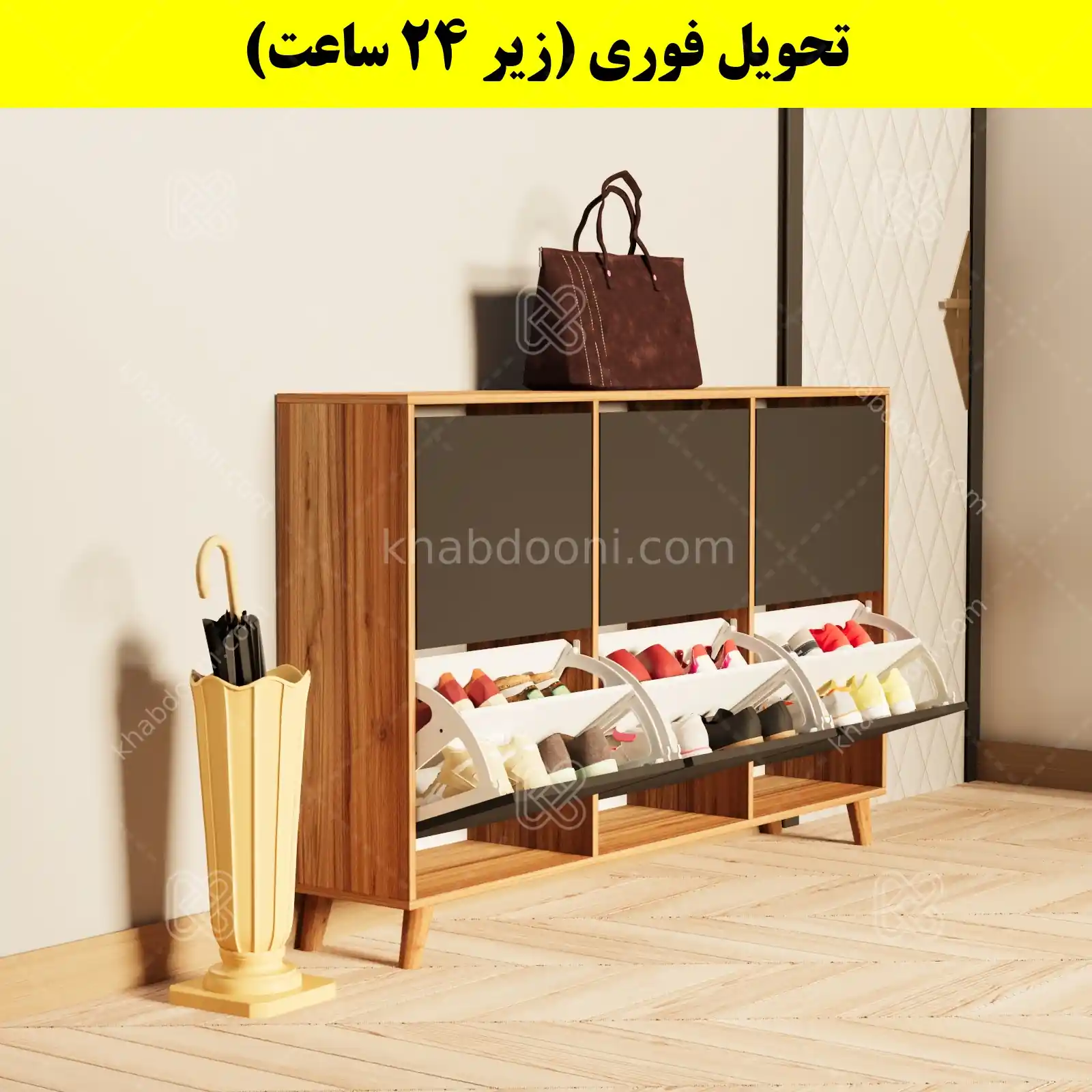 جاکفشی داشبوردی شش درب طرح ایکیا – طول 150 (تحویل فوری) نوک مدادی گردویی