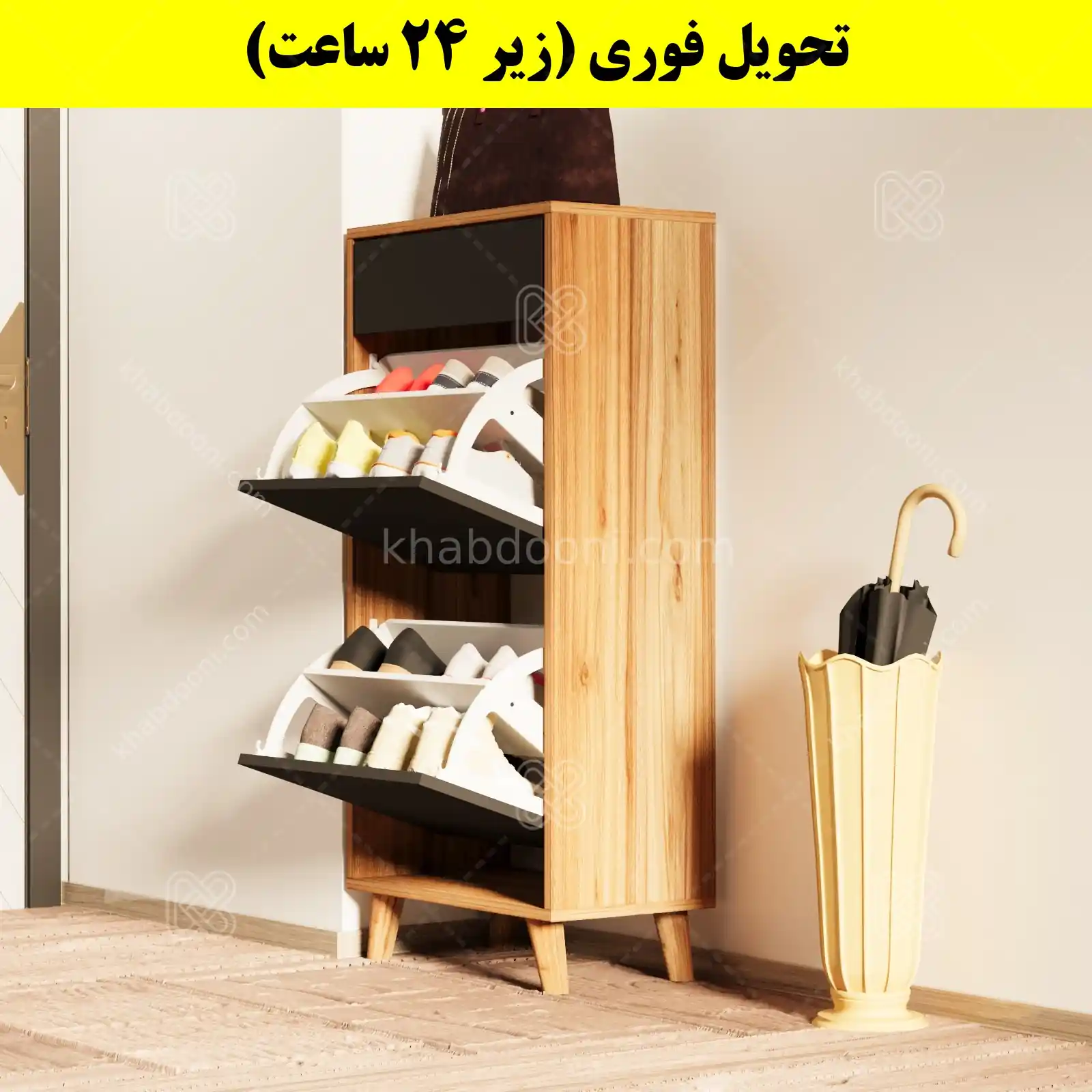 جاکفشی داشبوردی دو درب کشودار طرح ایکیا – طول 50 (تحویل فوری) نوک مدادی گردویی