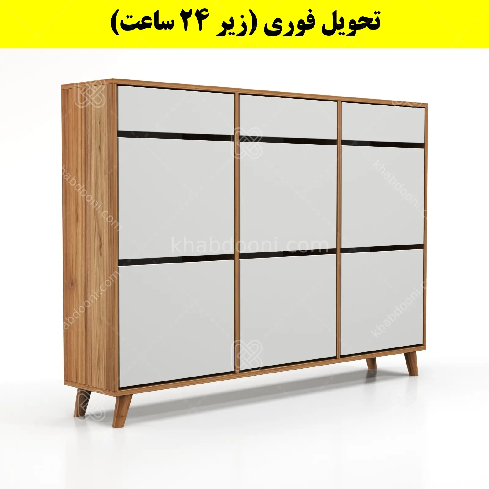 جاکفشی داشبوردی شش درب کشودار طرح ایکیا – طول 150 (تحویل فوری) سفید گردویی