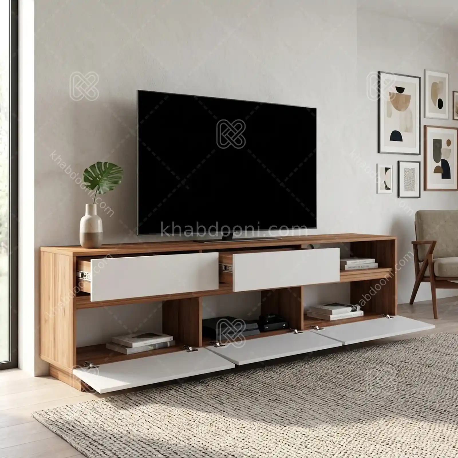 میز تلویزیون کد 116 سفید گردویی
