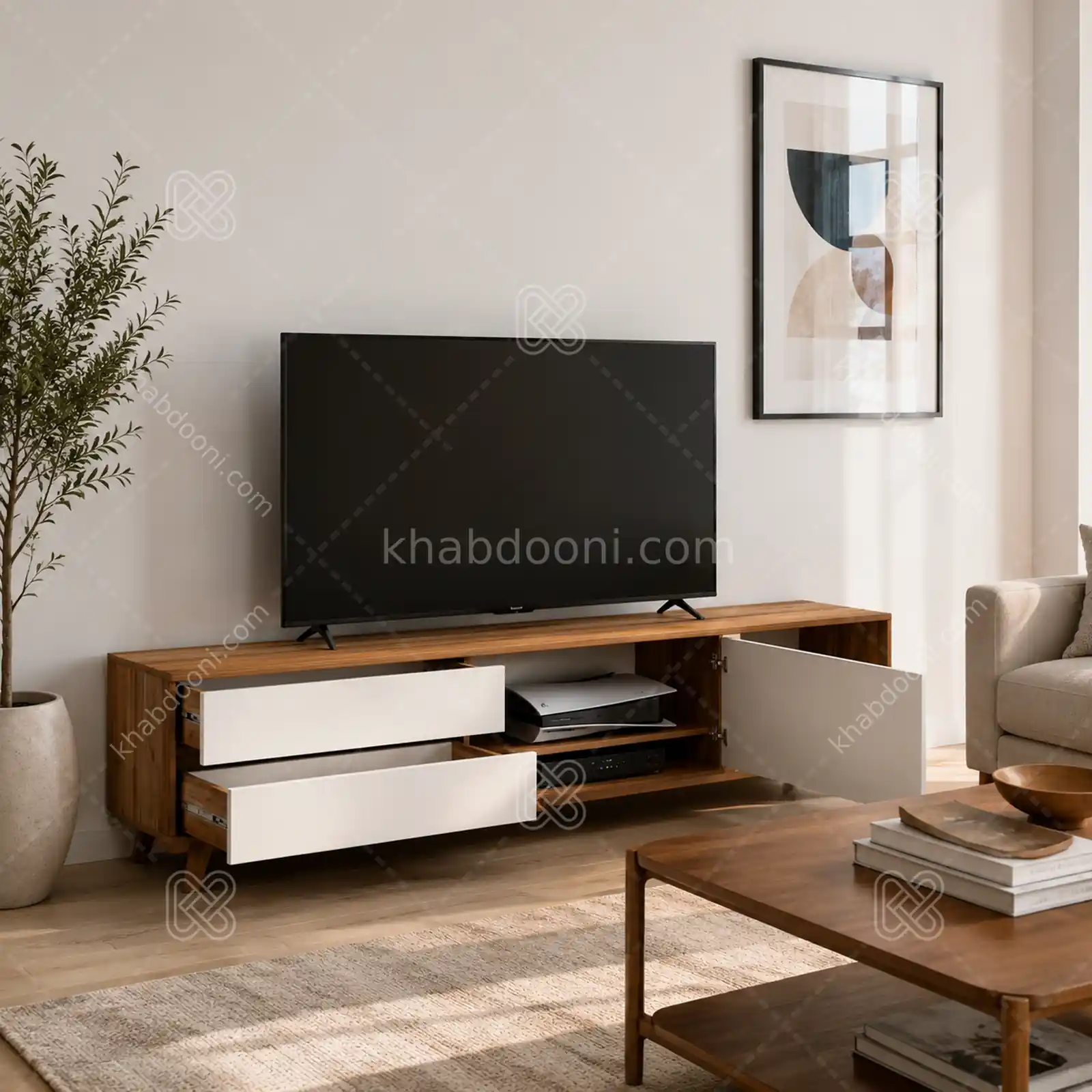 میز تلویزیون کد 123 سفید گردویی