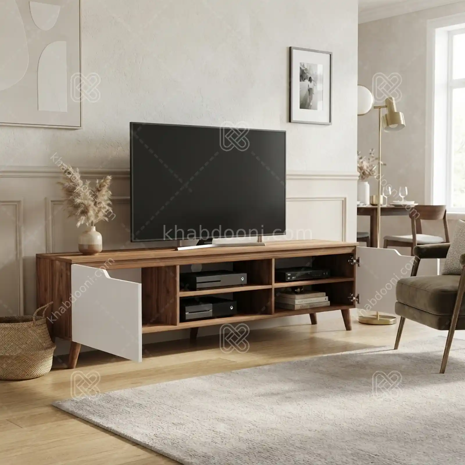 میز تلویزیون کد 128 سفید گردویی