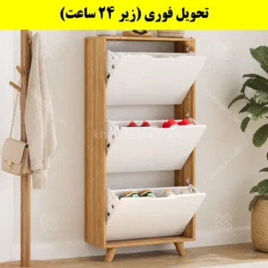 جاکفشی داشبوردی باریک سه درب النا – طول 50 (تحویل فوری) سفید گردویی