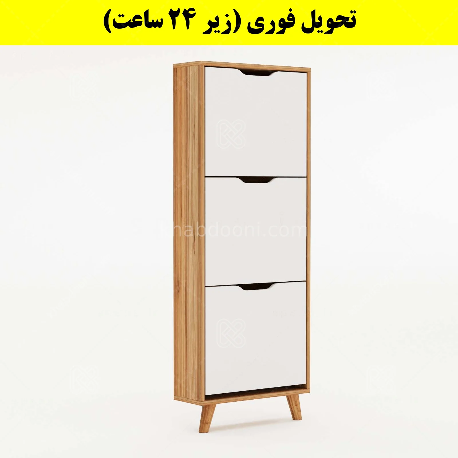 جاکفشی داشبوردی باریک سه درب النا – طول 50 (تحویل فوری) سفید گردویی