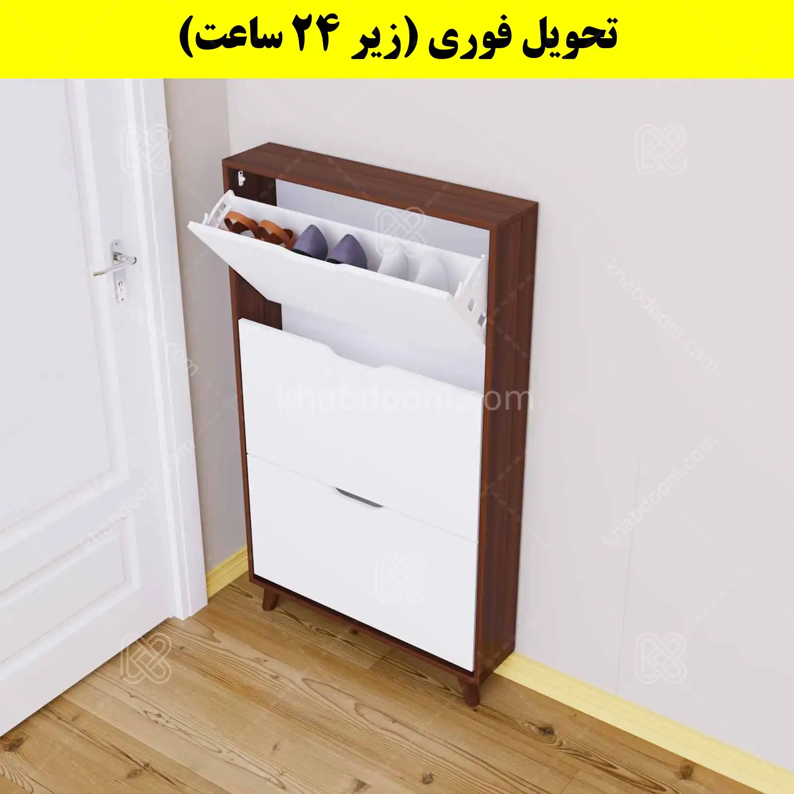 جاکفشی داشبوردی باریک سه درب النا – طول 75 (تحویل فوری) سفید فندوقی
