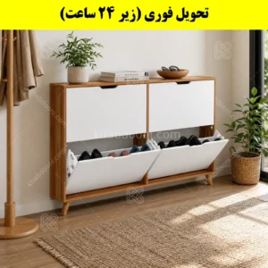 جاکفشی داشبوردی باریک چهار درب النا – طول 140 (تحویل فوری) سفید گردویی