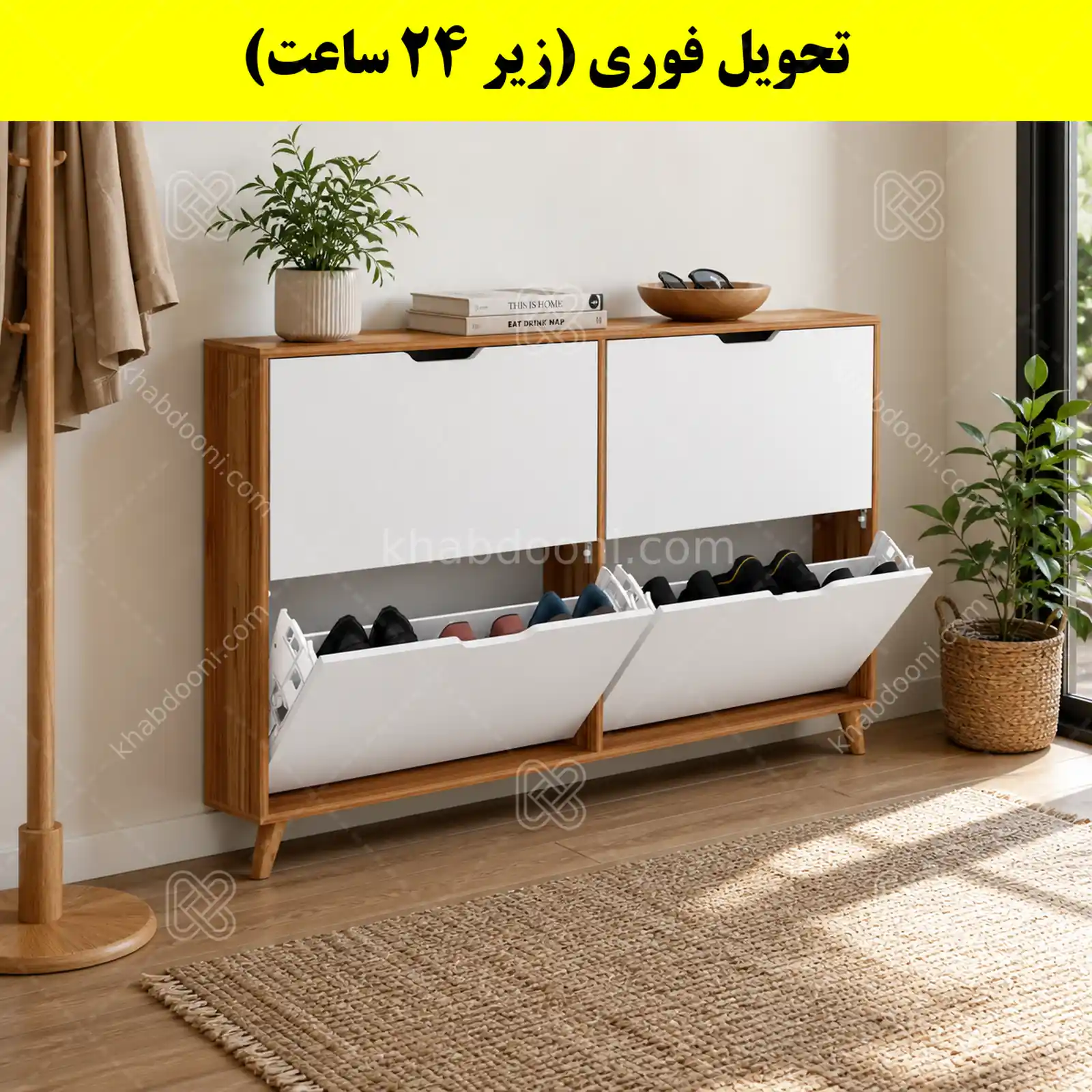 جاکفشی داشبوردی باریک چهار درب النا – طول 140 (تحویل فوری) سفید گردویی