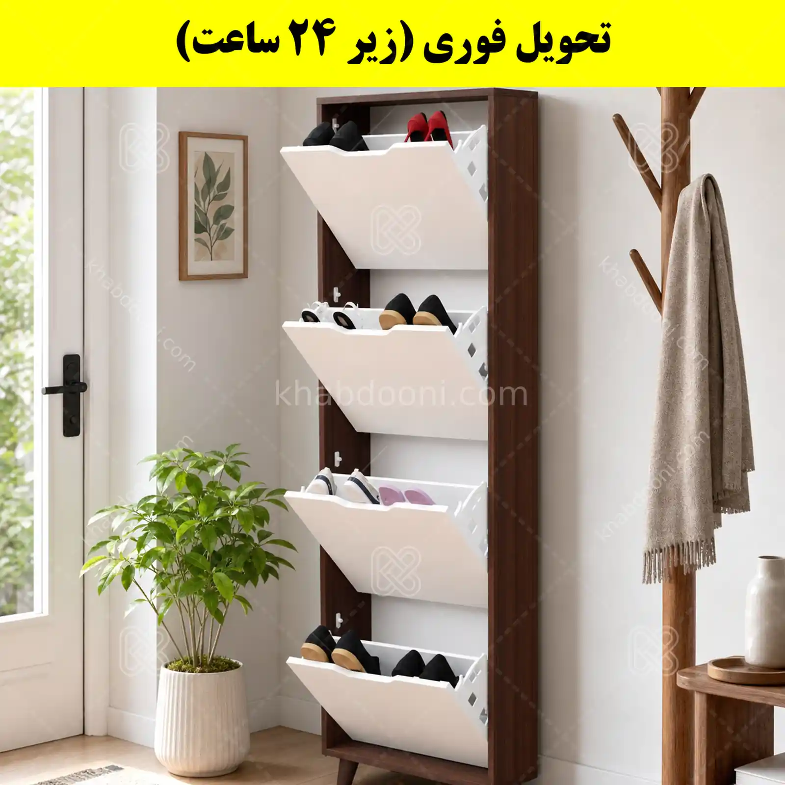 جاکفشی داشبوردی باریک چهار درب النا – طول 50 (تحویل فوری) سفید فندوقی