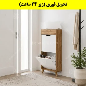 جاکفشی داشبوردی باریک باکس دار دو درب النا – طول 50 (تحویل فوری) سفید گردویی
