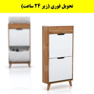 جاکفشی داشبوردی باریک باکس دار دو درب النا – طول 50 (تحویل فوری) سفید گردویی