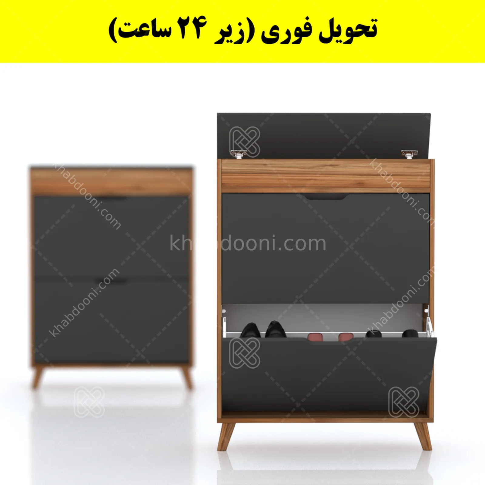 جاکفشی داشبوردی باریک باکس دار دو درب النا – طول 75 (تحویل فوری) نوک مدادی گردویی