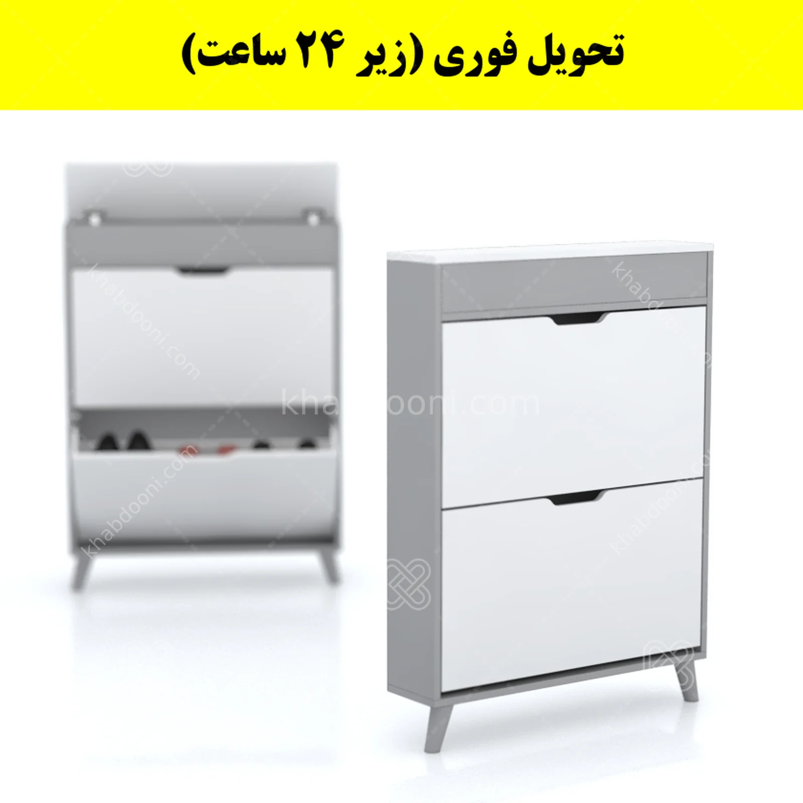 جاکفشی داشبوردی باریک باکس دار دو درب النا – طول 75 (تحویل فوری) سفید طوسی
