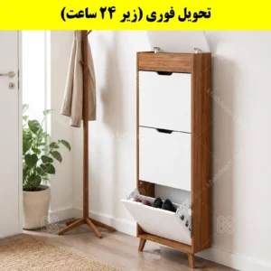 جاکفشی داشبوردی باریک باکس دار سه درب النا – طول 50 (تحویل فوری) سفید گردویی