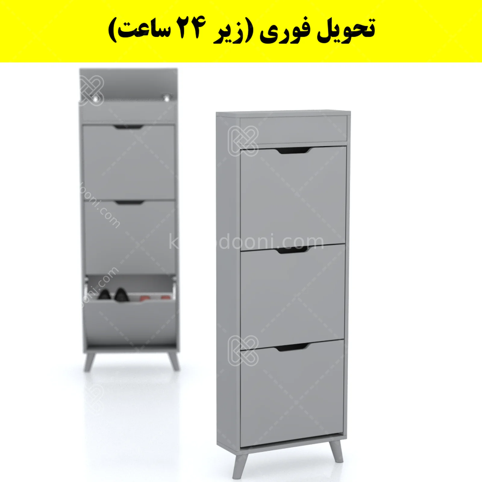جاکفشی داشبوردی باریک باکس دار سه درب النا – طول 50 (تحویل فوری) طوسی