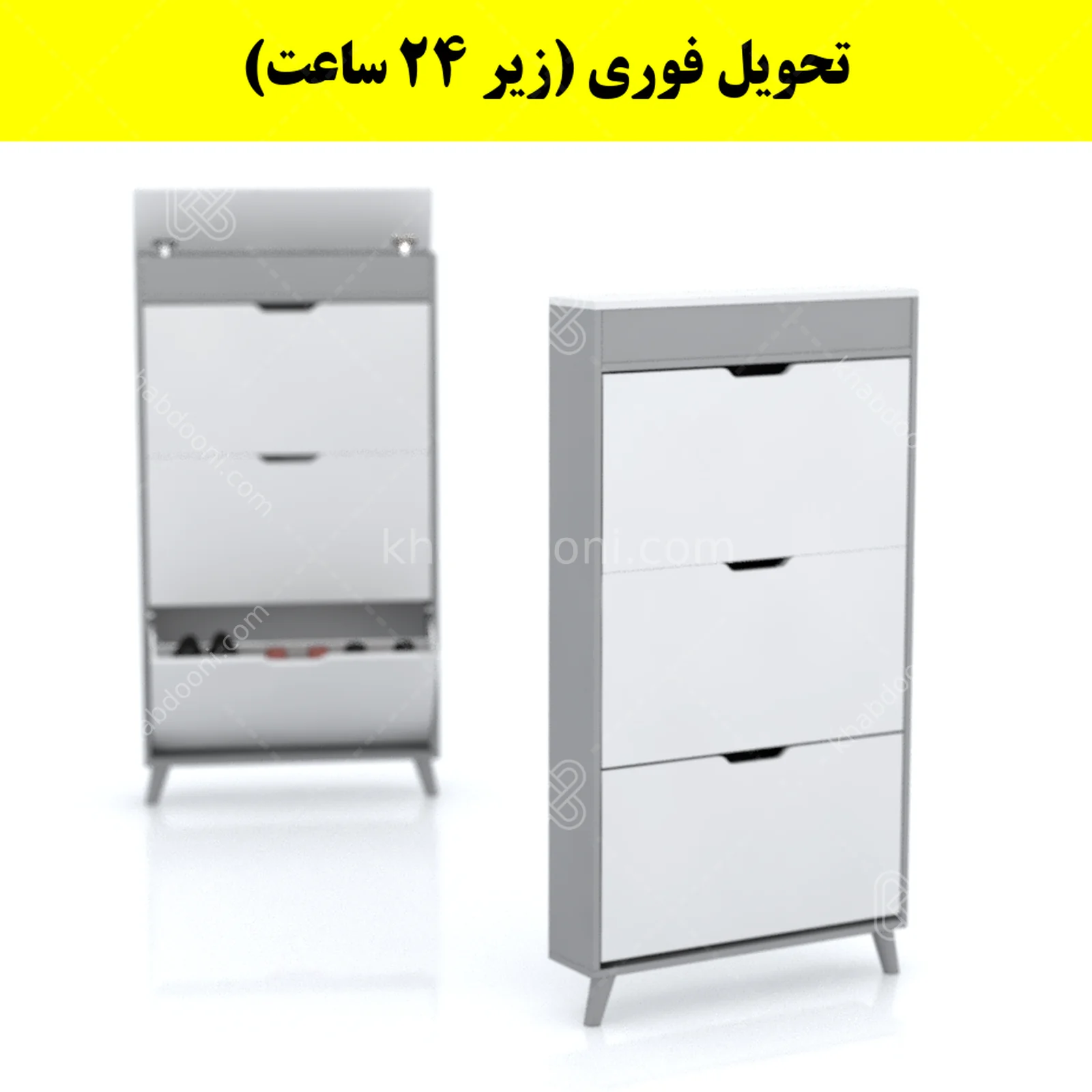 جاکفشی داشبوردی باریک باکس دار سه درب النا – طول 75 (تحویل فوری) سفید طوسی