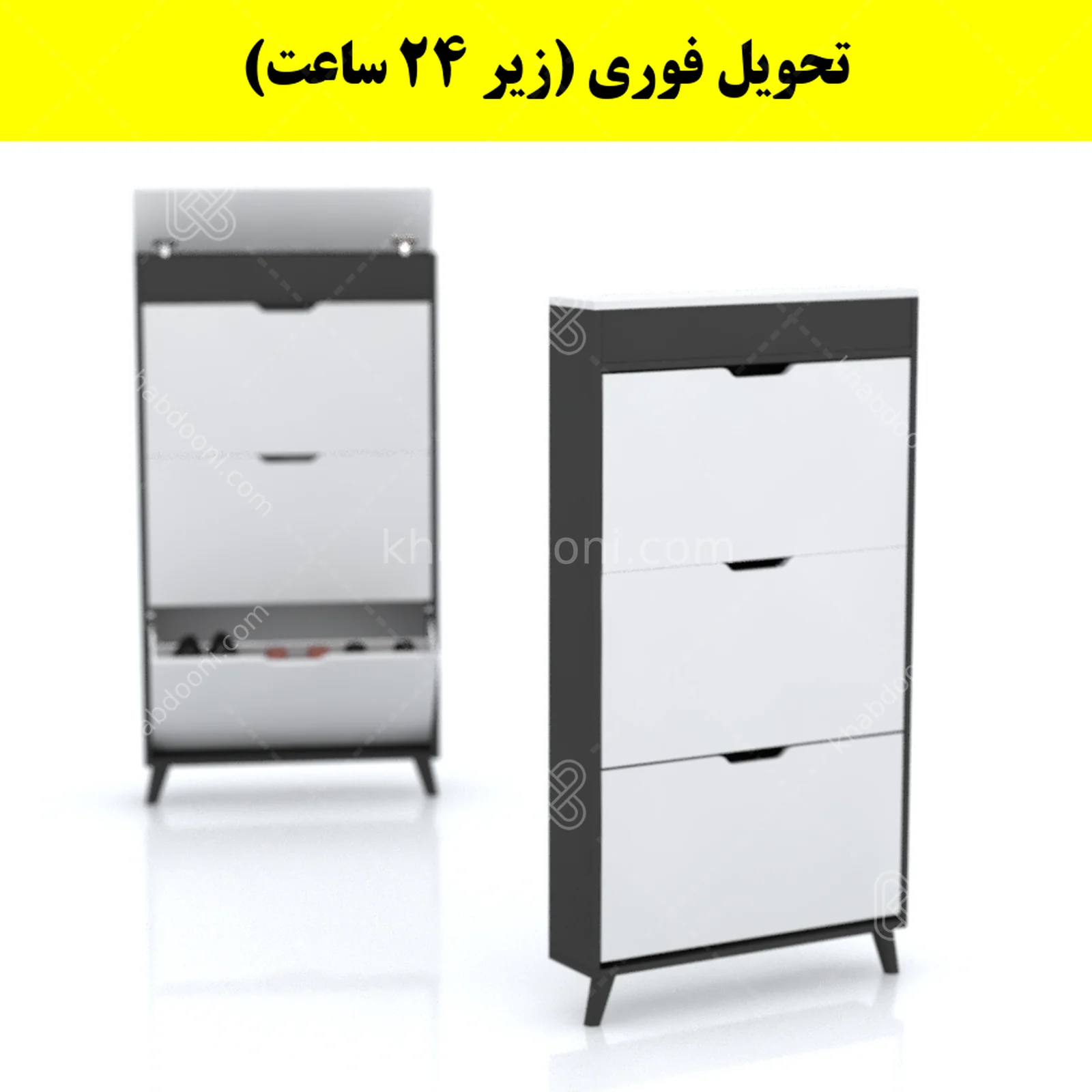 جاکفشی داشبوردی باریک باکس دار سه درب النا – طول 75 (تحویل فوری) سفید نوک مدادی