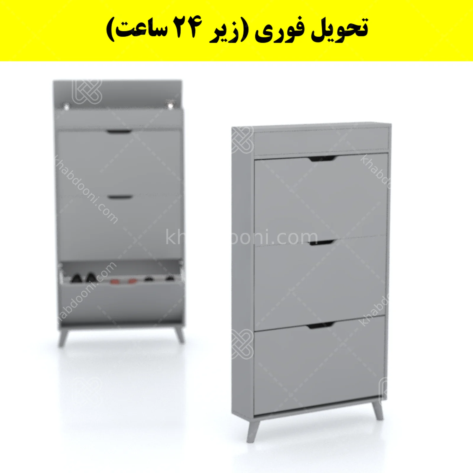 جاکفشی داشبوردی باریک باکس دار سه درب النا – طول 75 (تحویل فوری) طوسی
