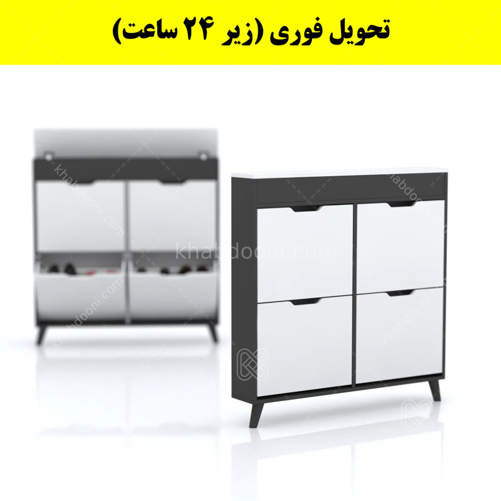 جاکفشی داشبوردی باریک باکس دار چهار درب النا – طول 100 (تحویل فوری) سفید نوک مدادی