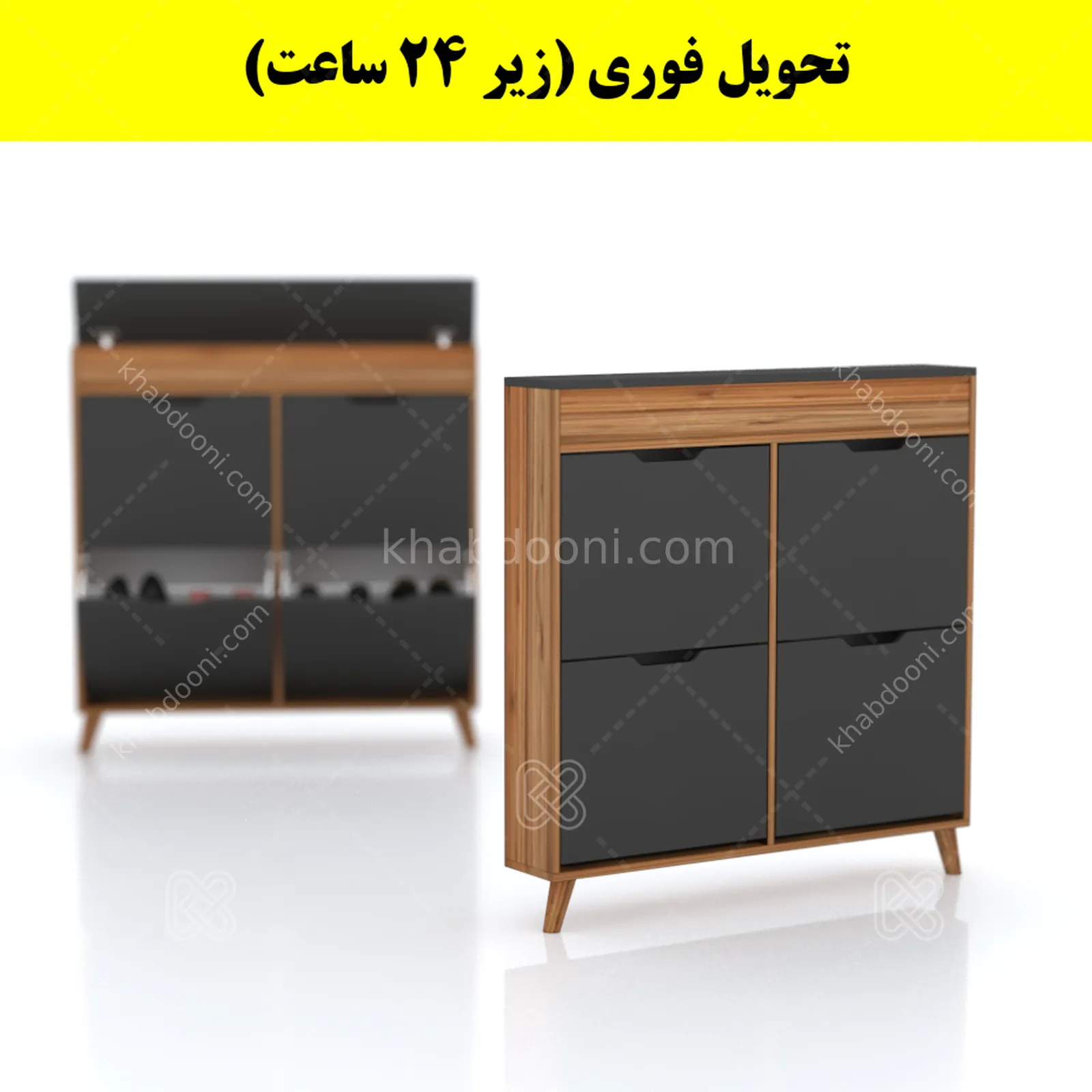 جاکفشی داشبوردی باریک باکس دار چهار درب النا – طول 100 (تحویل فوری) نوک مدادی گردویی