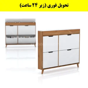 جاکفشی داشبوردی باریک باکس دار چهار درب النا – طول 125 (تحویل فوری) سفید گردویی