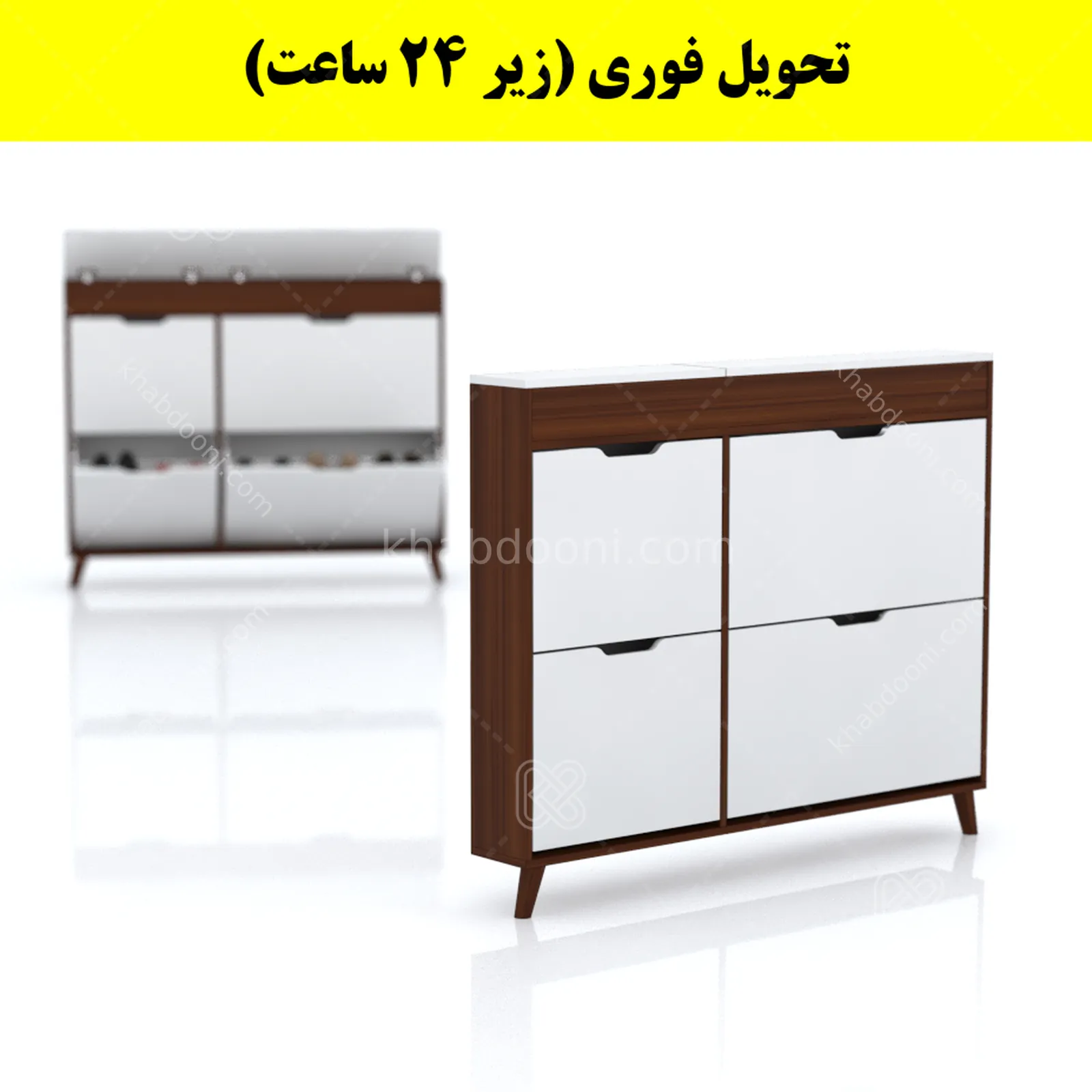 جاکفشی داشبوردی باریک باکس دار چهار درب النا – طول 125 (تحویل فوری) سفید فندوقی