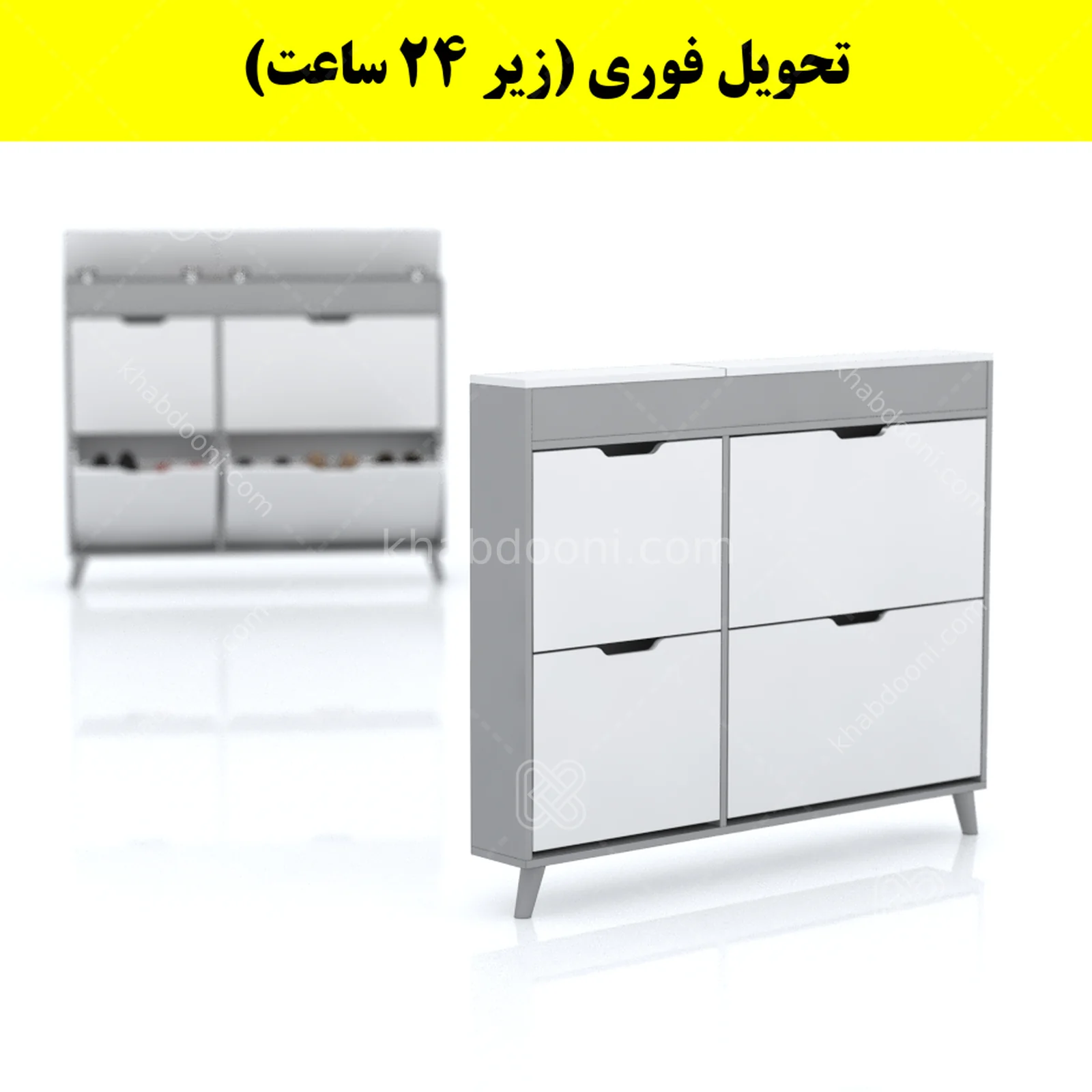 جاکفشی داشبوردی باریک باکس دار چهار درب النا – طول 125 (تحویل فوری) سفید طوسی