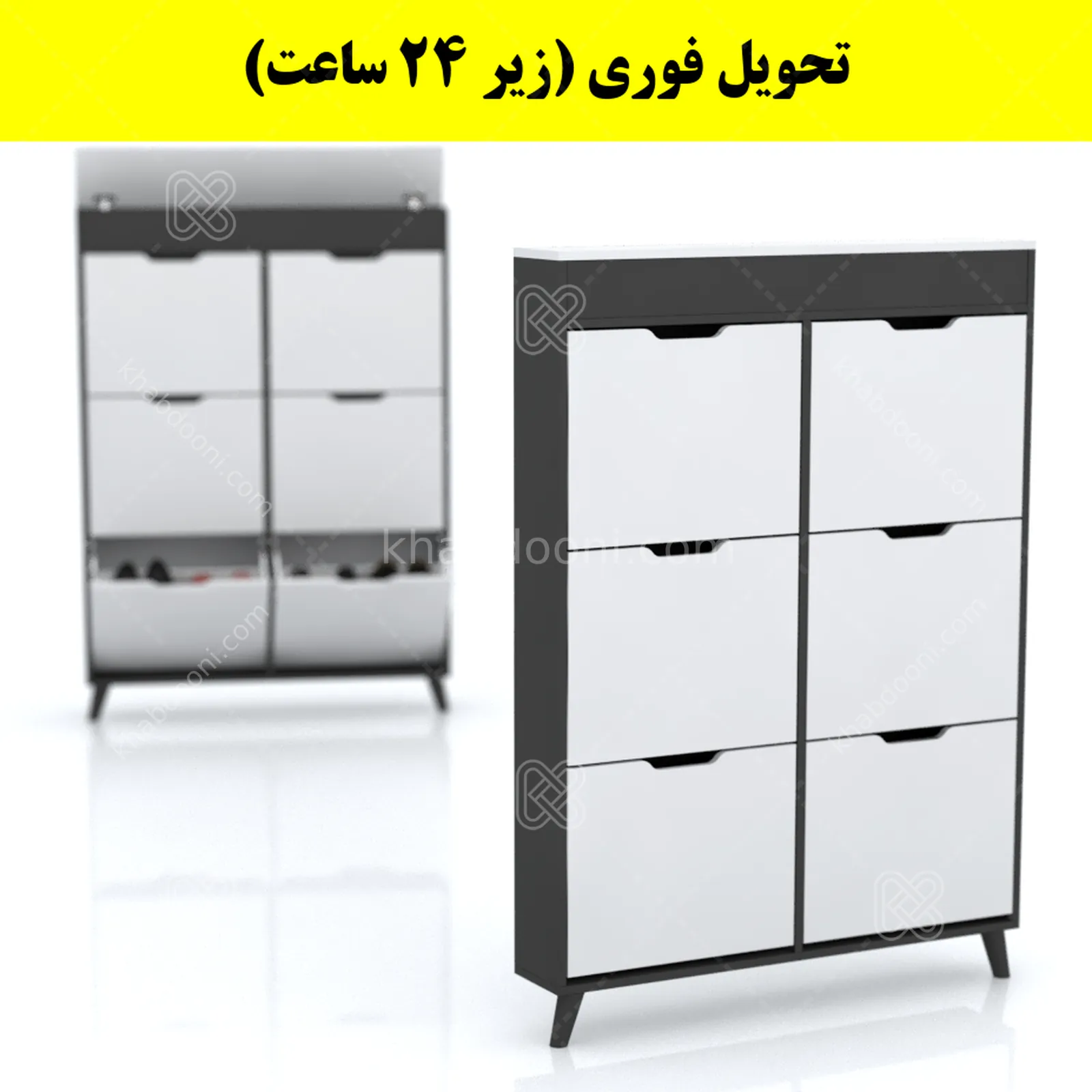 جاکفشی داشبوردی باریک باکس دار شش درب النا – طول 100 (تحویل فوری) سفید نوک مدادی