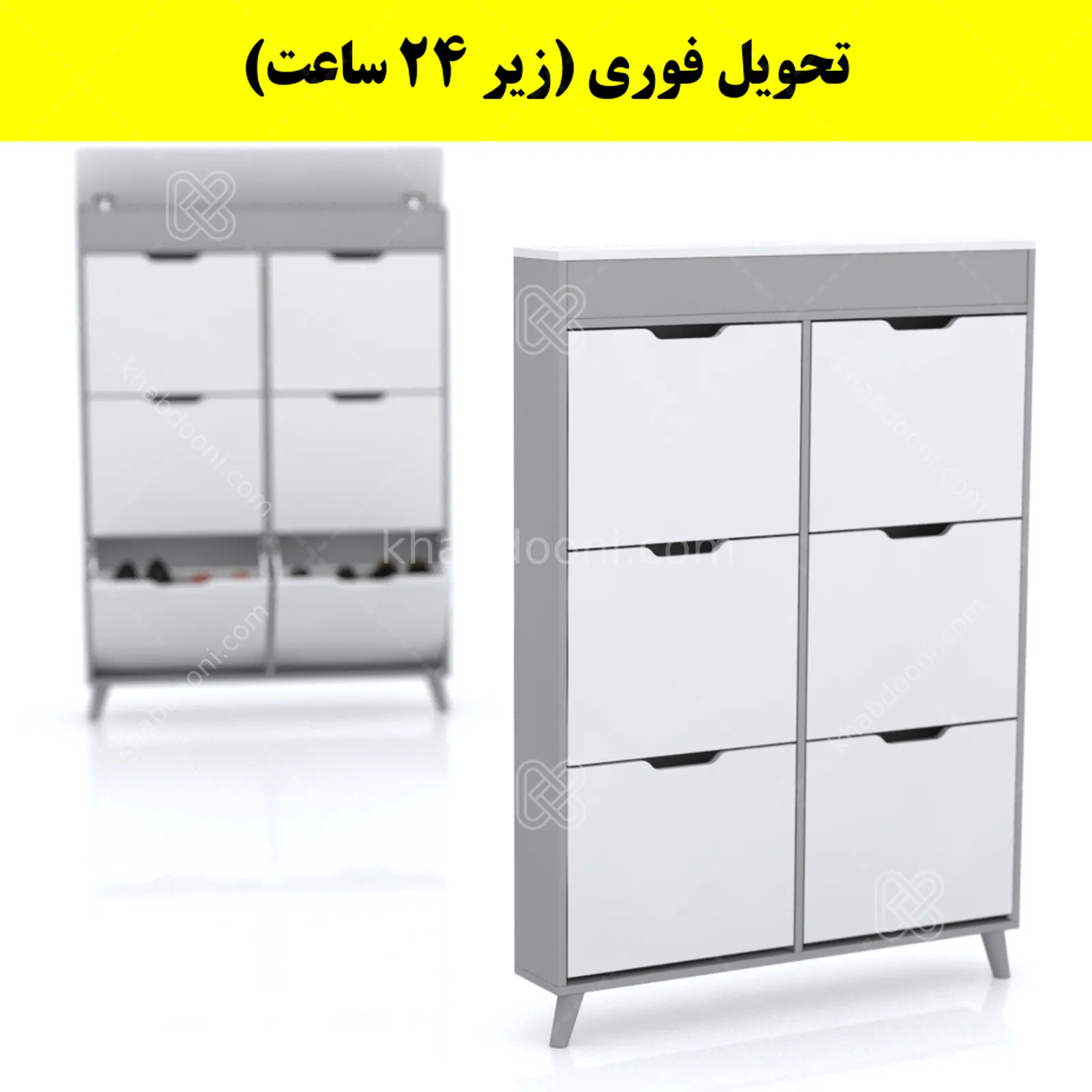 جاکفشی داشبوردی باریک باکس دار شش درب النا – طول 100 (تحویل فوری) سفید طوسی