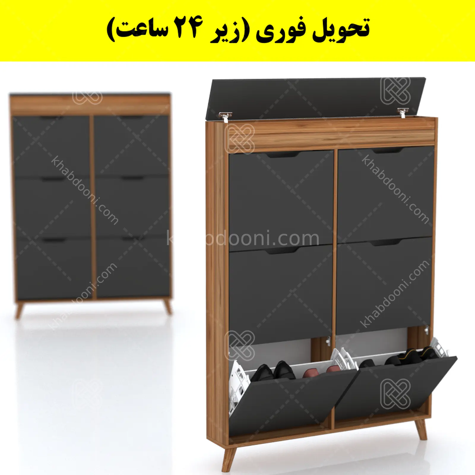 جاکفشی داشبوردی باریک باکس دار شش درب النا – طول 100 (تحویل فوری) نوک مدادی گردویی