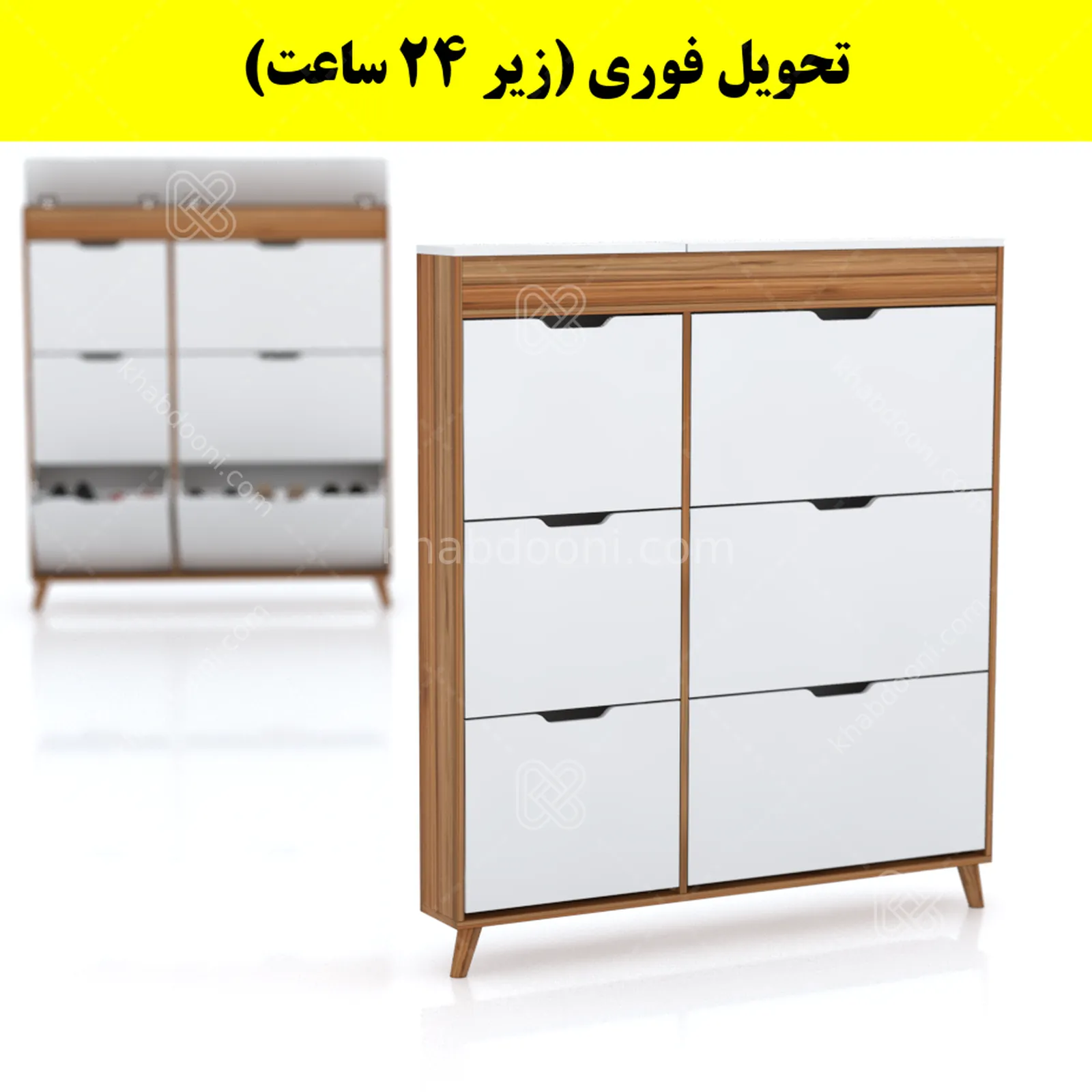 جاکفشی داشبوردی باریک باکس دار شش درب النا – طول 125 (تحویل فوری) سفید گردویی