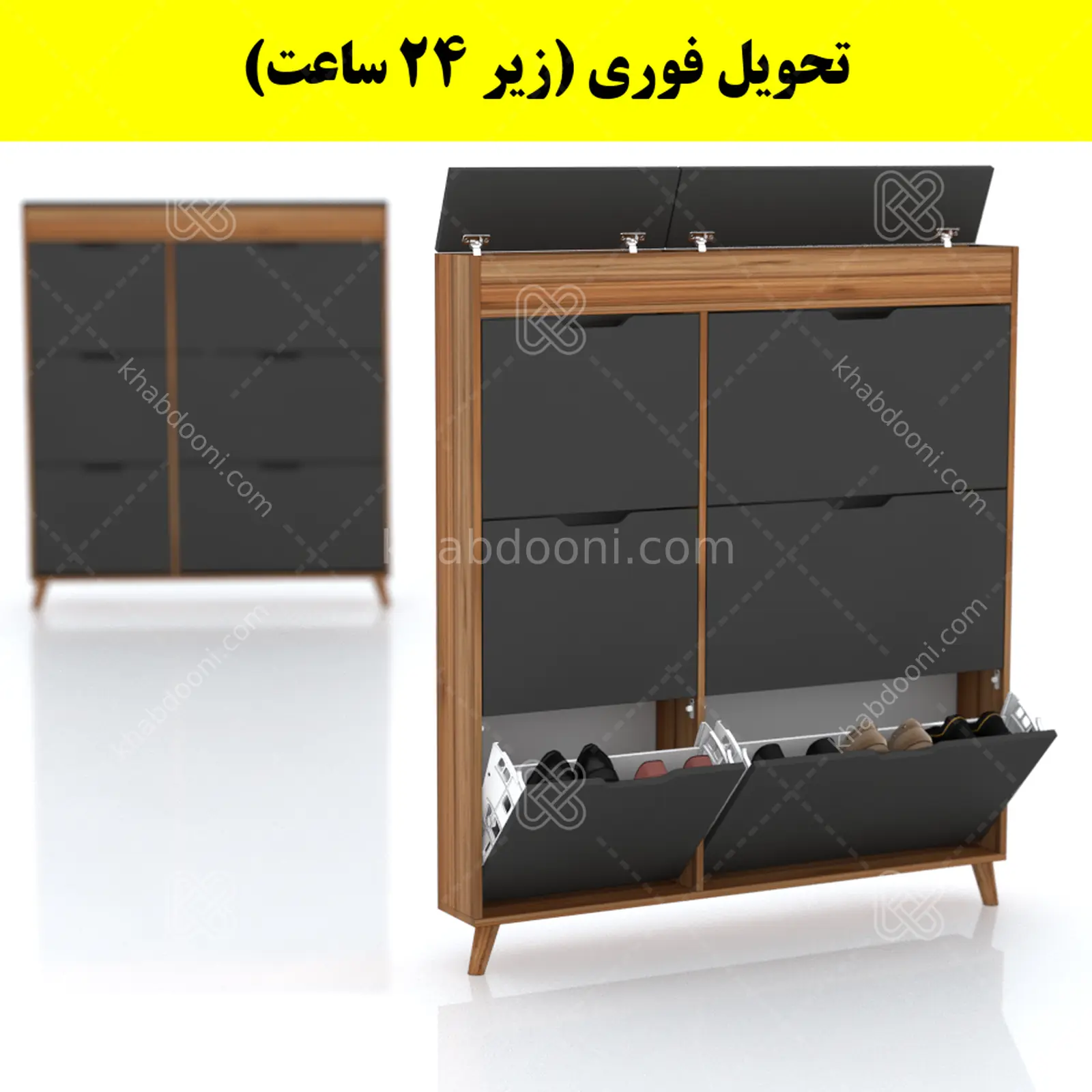 جاکفشی داشبوردی باریک باکس دار شش درب النا – طول 125 (تحویل فوری) نوک مدادی گردویی