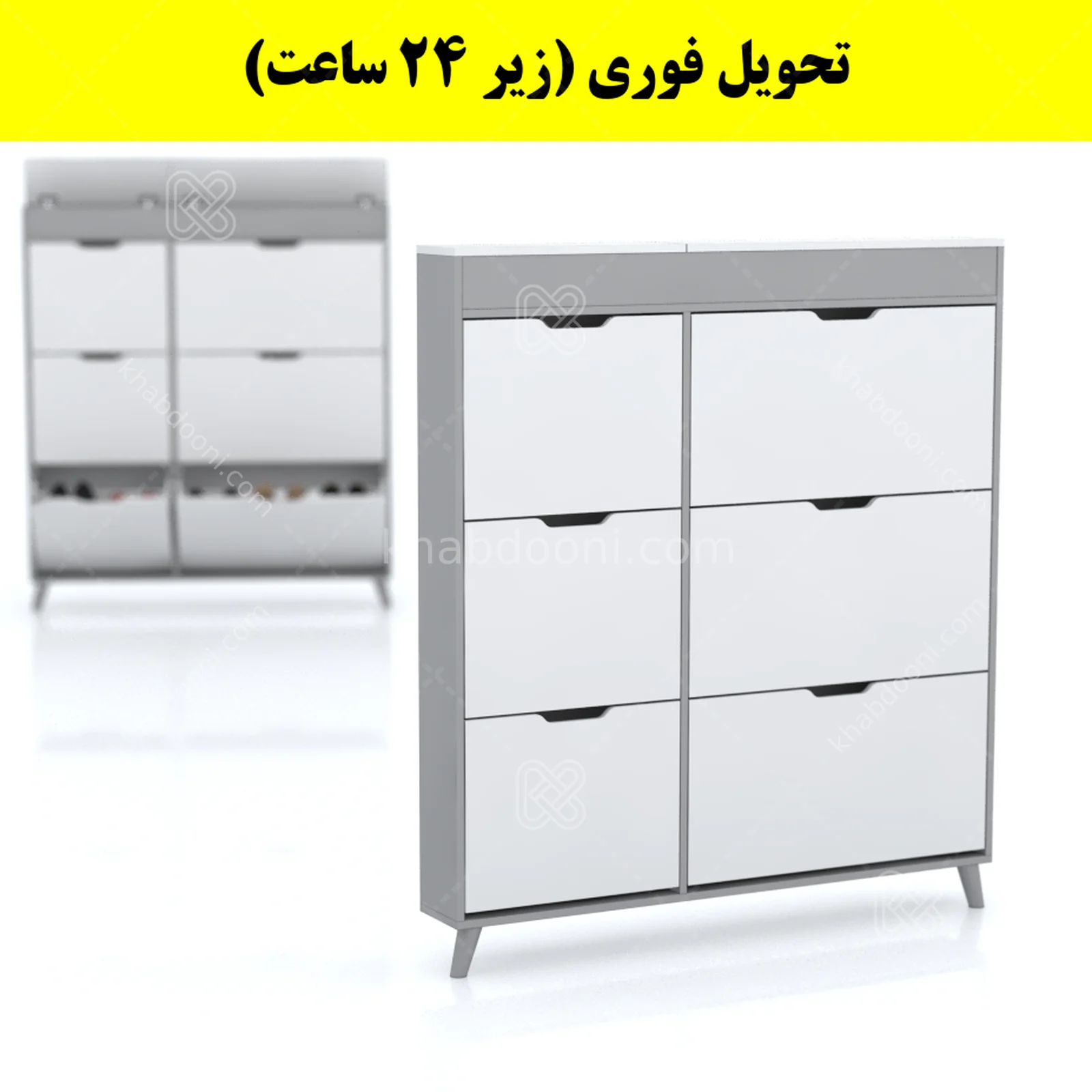 جاکفشی داشبوردی باریک باکس دار شش درب النا – طول 125 (تحویل فوری) سفید طوسی