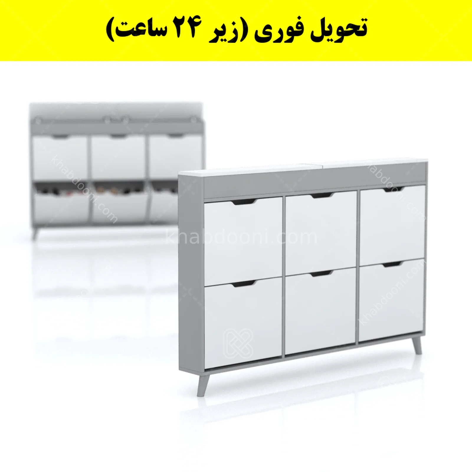 جاکفشی داشبوردی باریک باکس دار شش درب النا – طول 150 (تحویل فوری) سفید طوسی