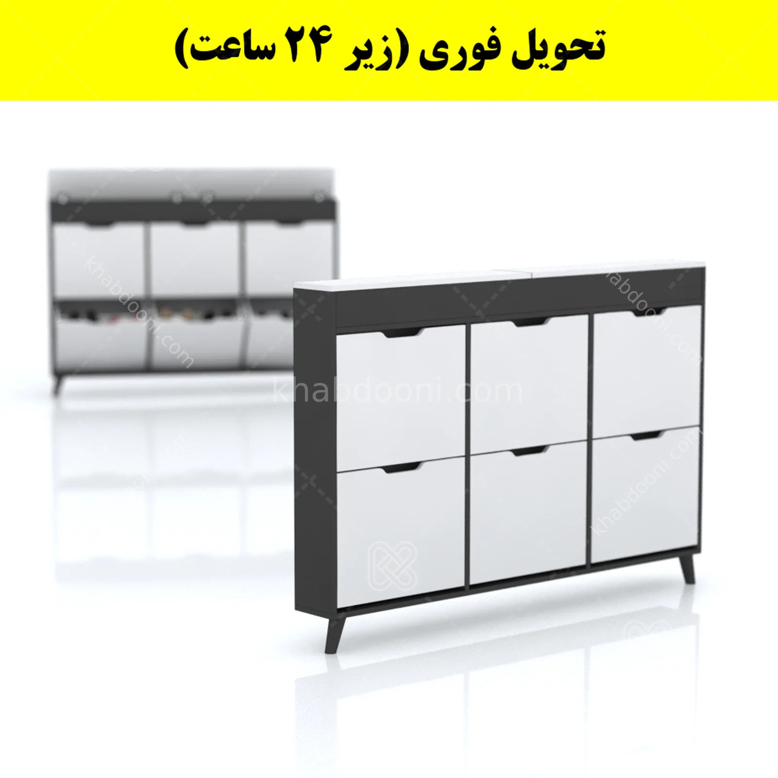 جاکفشی داشبوردی باریک باکس دار شش درب النا – طول 150 (تحویل فوری) سفید نوک مدادی
