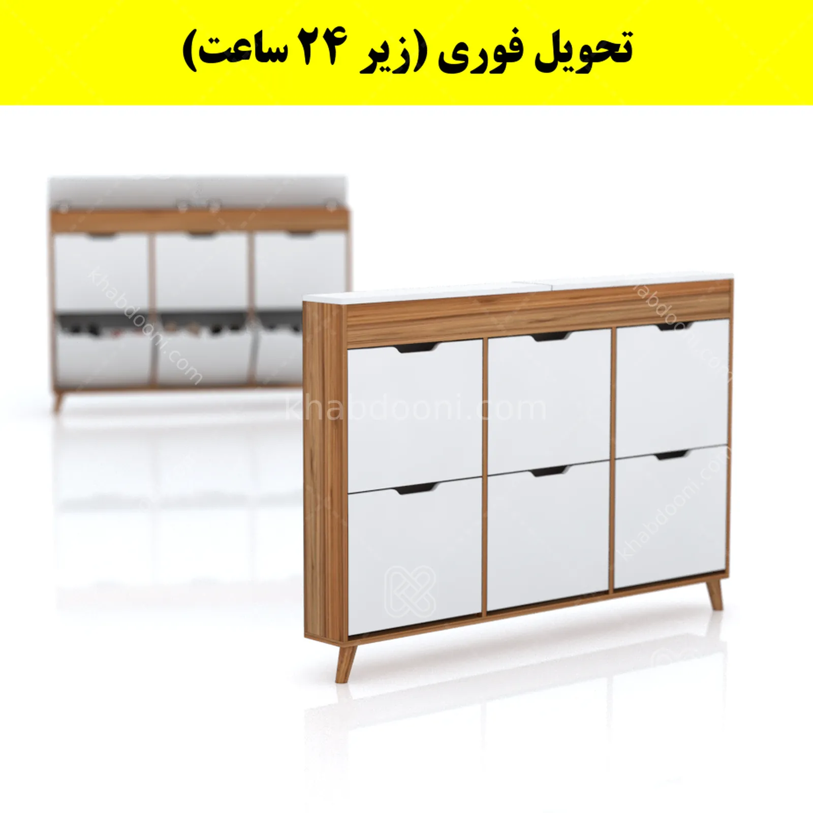 جاکفشی داشبوردی باریک باکس دار شش درب النا – طول 150 (تحویل فوری) سفید گردویی