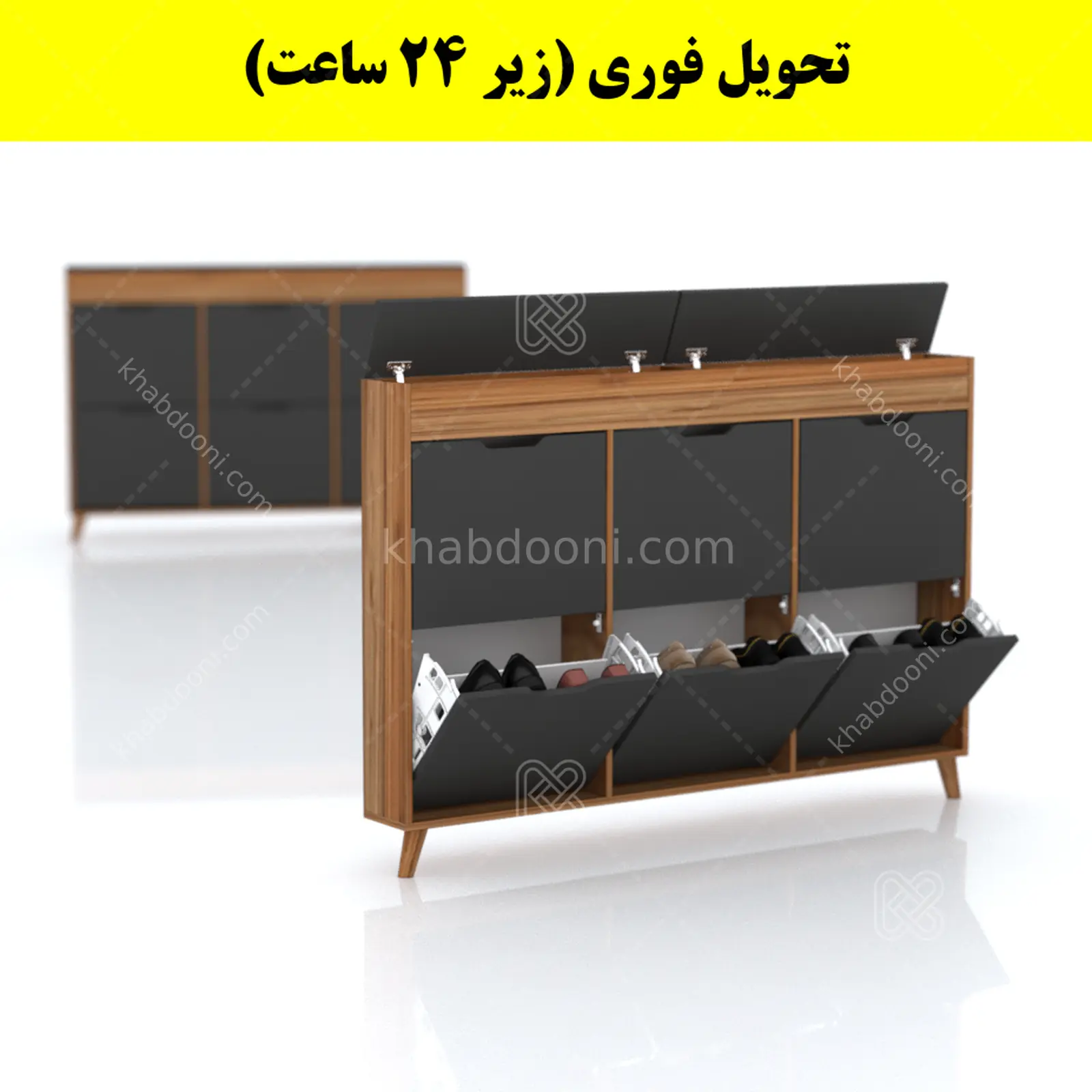 جاکفشی داشبوردی باریک باکس دار شش درب النا – طول 150 (تحویل فوری) نوک مدادی گردویی