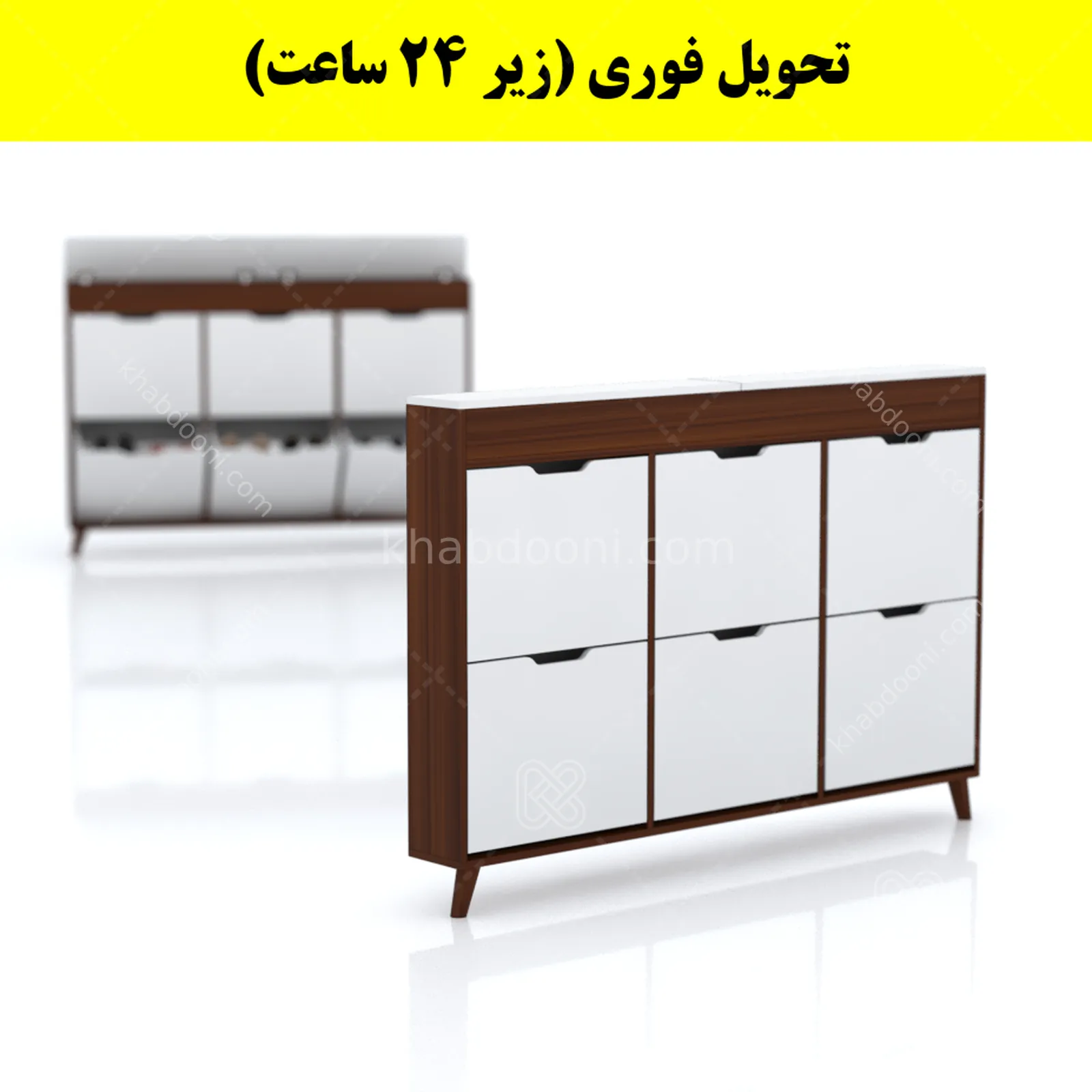 جاکفشی داشبوردی باریک باکس دار شش درب النا – طول 150 (تحویل فوری) سفید فندوقی
