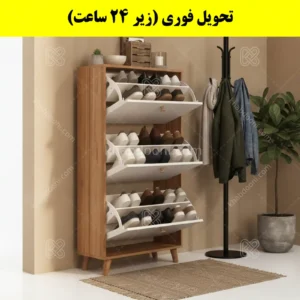 جاکفشی داشبوردی سه درب دستگیره چوبی – طول 70 (تحویل فوری) سفید گردویی