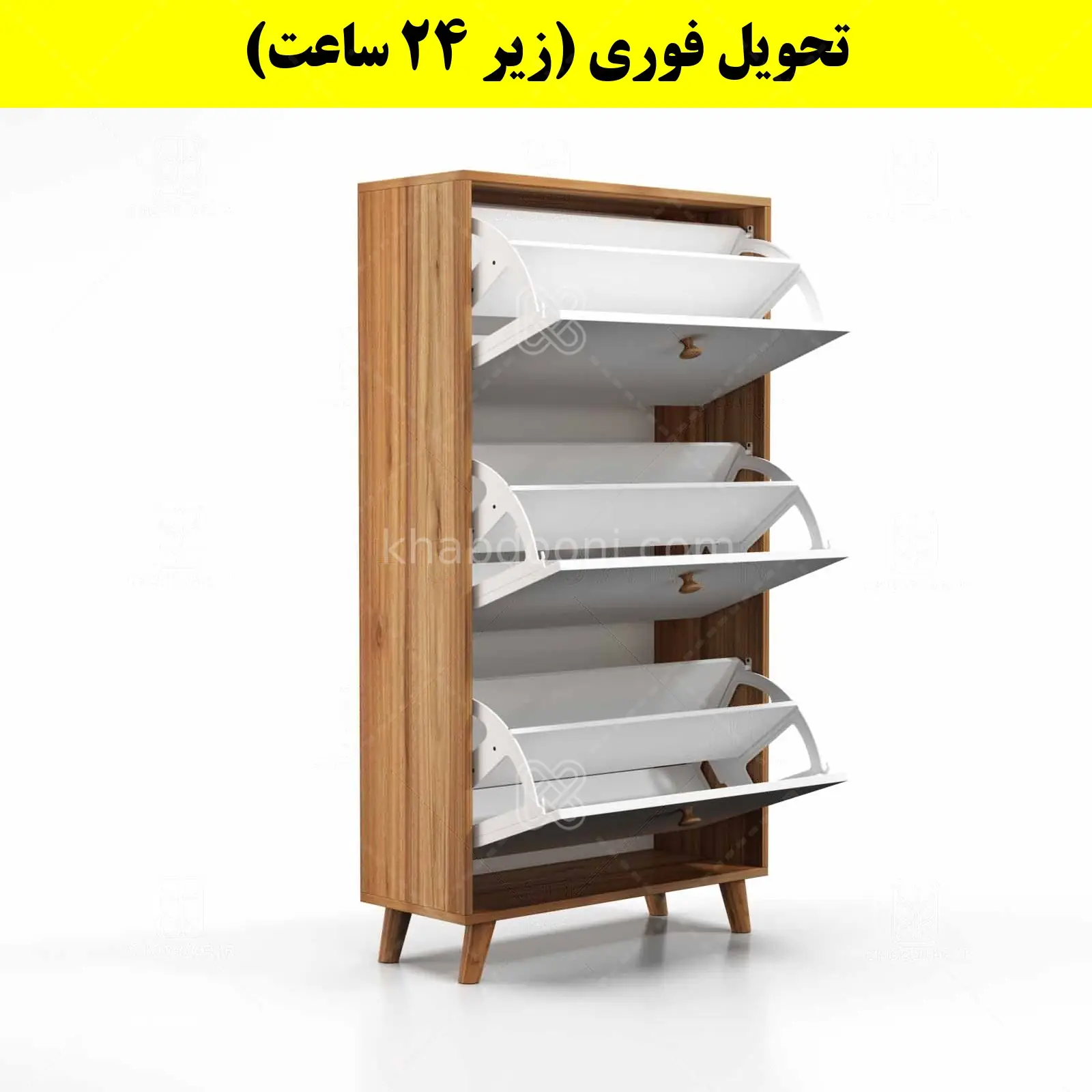 جاکفشی داشبوردی سه درب دستگیره چوبی – طول 70 (تحویل فوری) سفید گردویی