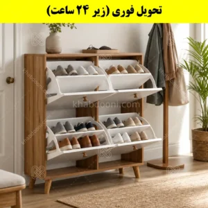 جاکفشی داشبوردی چهار درب دستگیره چوبی – طول 100 (تحویل فوری) سفید گردویی