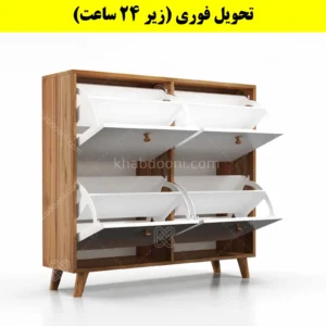 جاکفشی داشبوردی چهار درب دستگیره چوبی – طول 100 (تحویل فوری) سفید گردویی
