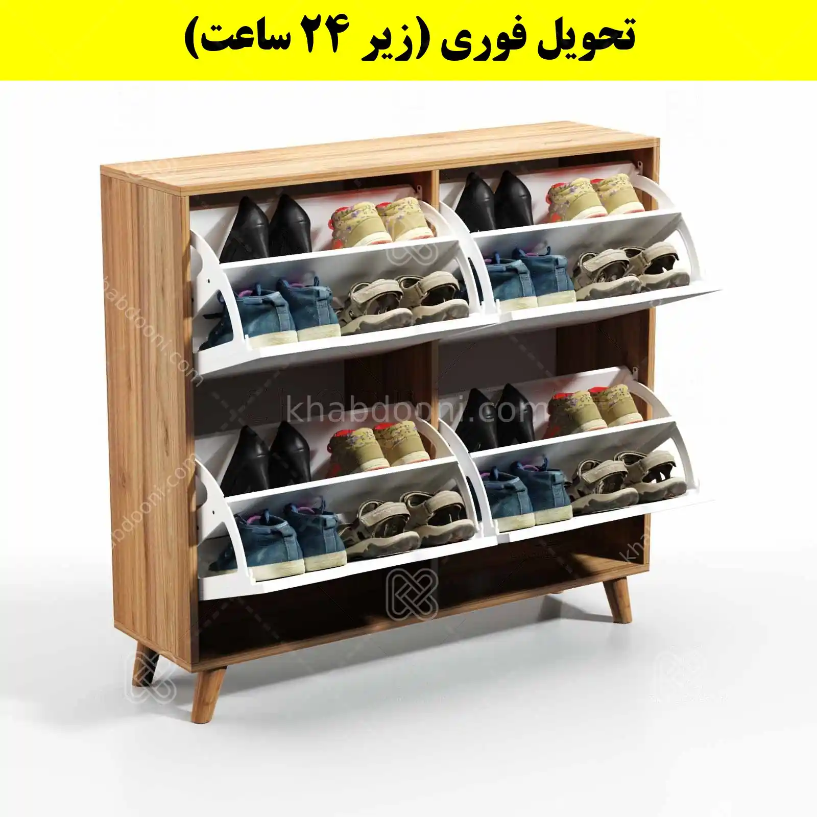 جاکفشی داشبوردی چهار درب النا – طول 100 (تحویل فوری) سفید گردویی