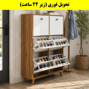 جاکفشی داشبوردی شش درب دستگیره چوبی – طول 100 (تحویل فوری) سفید گردویی