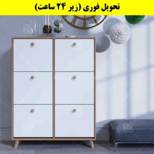 جاکفشی داشبوردی شش درب دستگیره چوبی – طول 100 (تحویل فوری) سفید گردویی