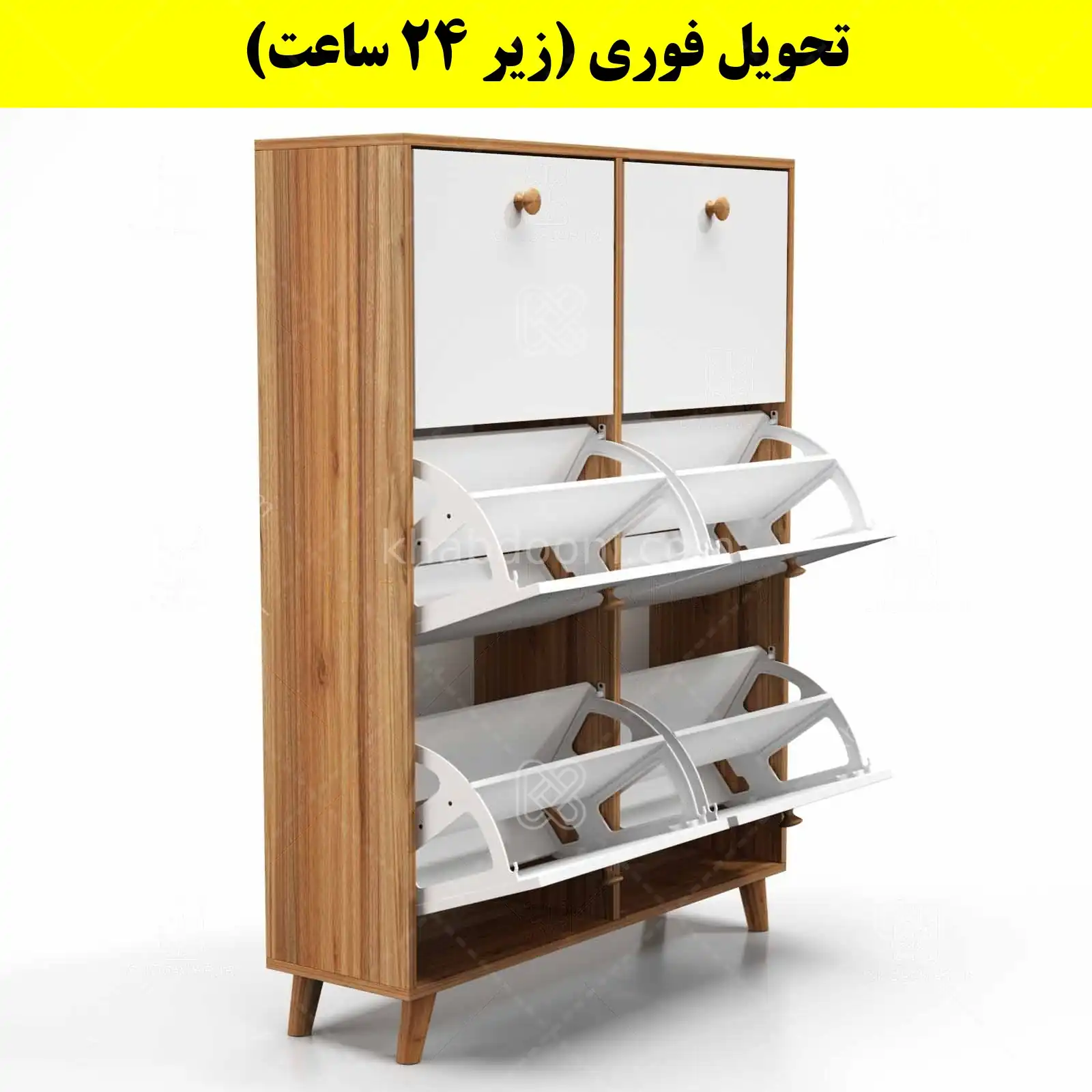جاکفشی داشبوردی شش درب دستگیره چوبی – طول 100 (تحویل فوری) سفید گردویی