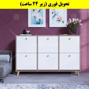 جاکفشی داشبوردی شش درب دستگیره چوبی – طول 150 (تحویل فوری) سفید گردویی