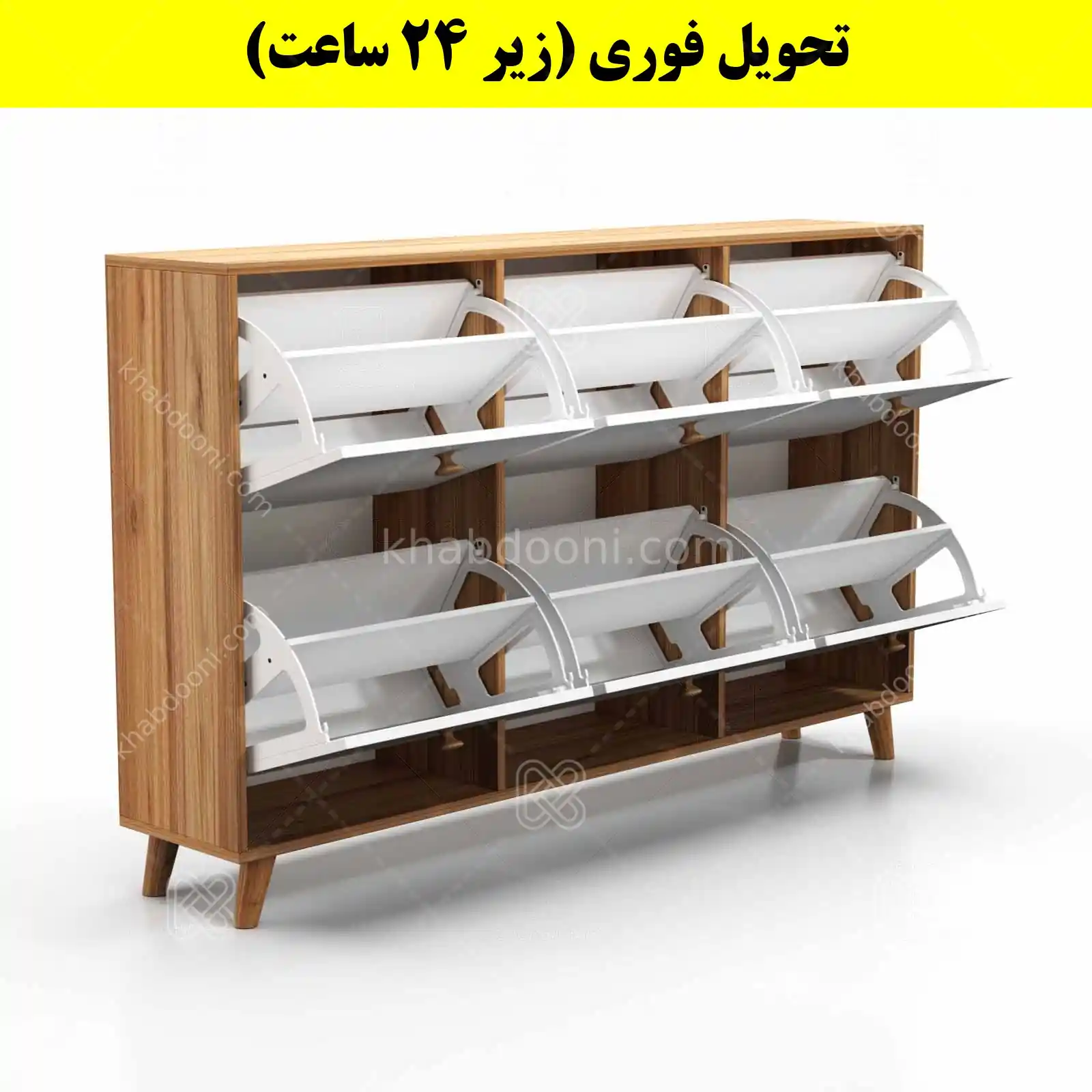 جاکفشی داشبوردی شش درب دستگیره چوبی – طول 150 (تحویل فوری) سفید گردویی