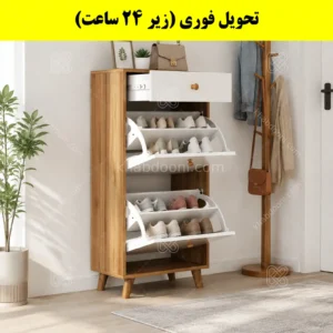 جاکفشی داشبوردی دو درب کشودار دستگیره چوبی – طول 50 (تحویل فوری) سفید گردویی