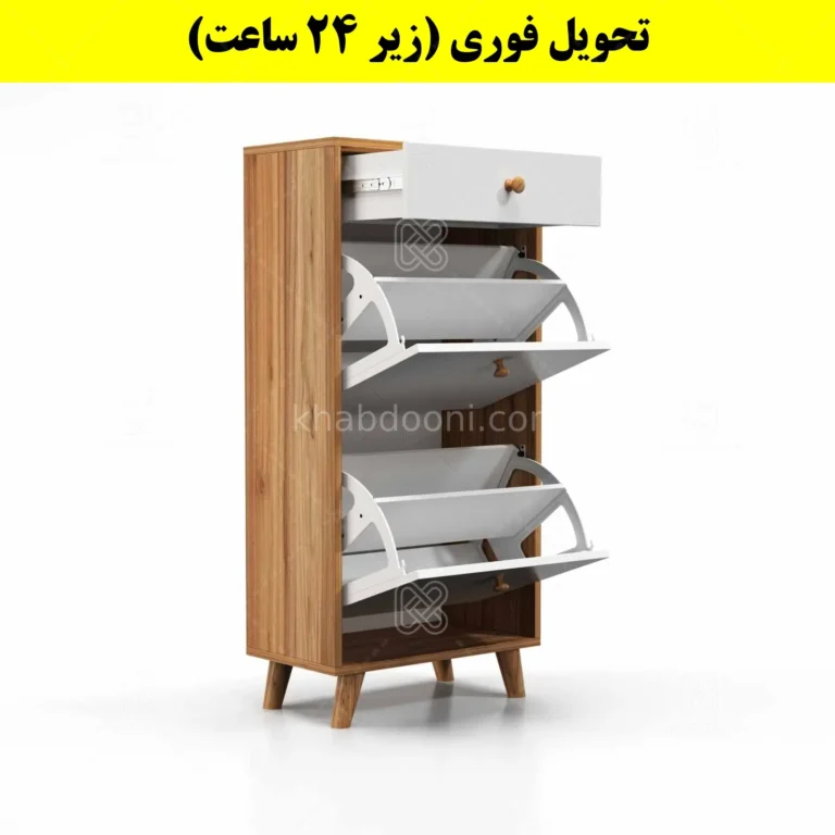 جاکفشی داشبوردی دو درب کشودار دستگیره چوبی – طول 50 (تحویل فوری)